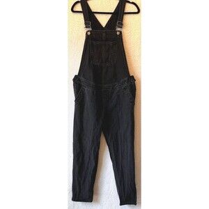Womens ASOS Maternity Overalls Sz 6 Black Denim Cotton Blend Cropped Side Straps